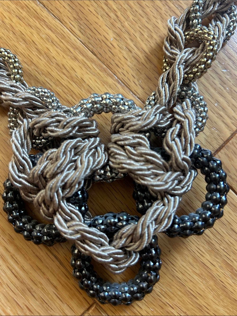 Handwoven Braided Rope Necklace in Taupe and Black - Picture 2 of 3